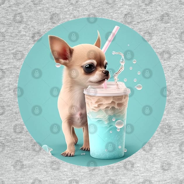 Cute Kawaii Chihuahua Drinking Bubble Tea - Adorable Dog Lover Gift and Fun Animal Art by laverdeden